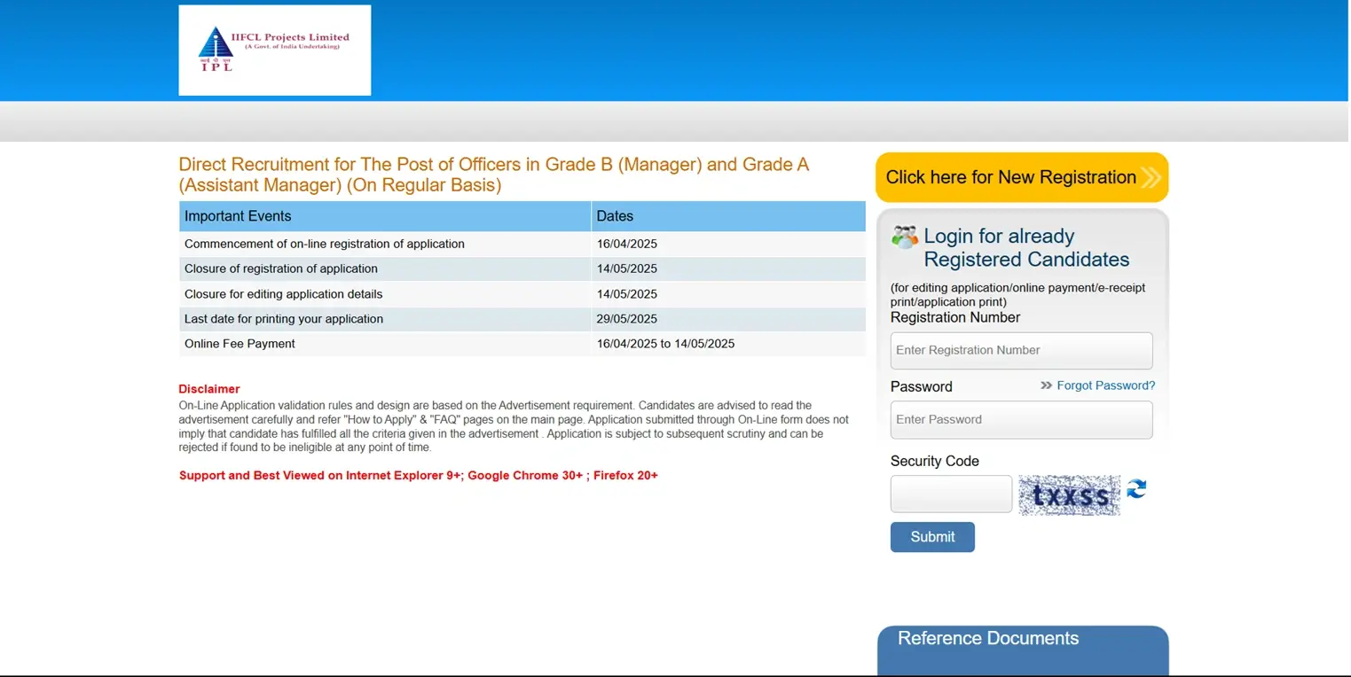 IIFCL Projects 2025 Recruitment Application Screenshot IIFCL Projects 2025 Recruitment Application Form Screenshot