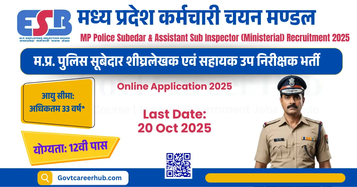 MP Police Subedar Assistant Sub Inspector Vacancy 2025