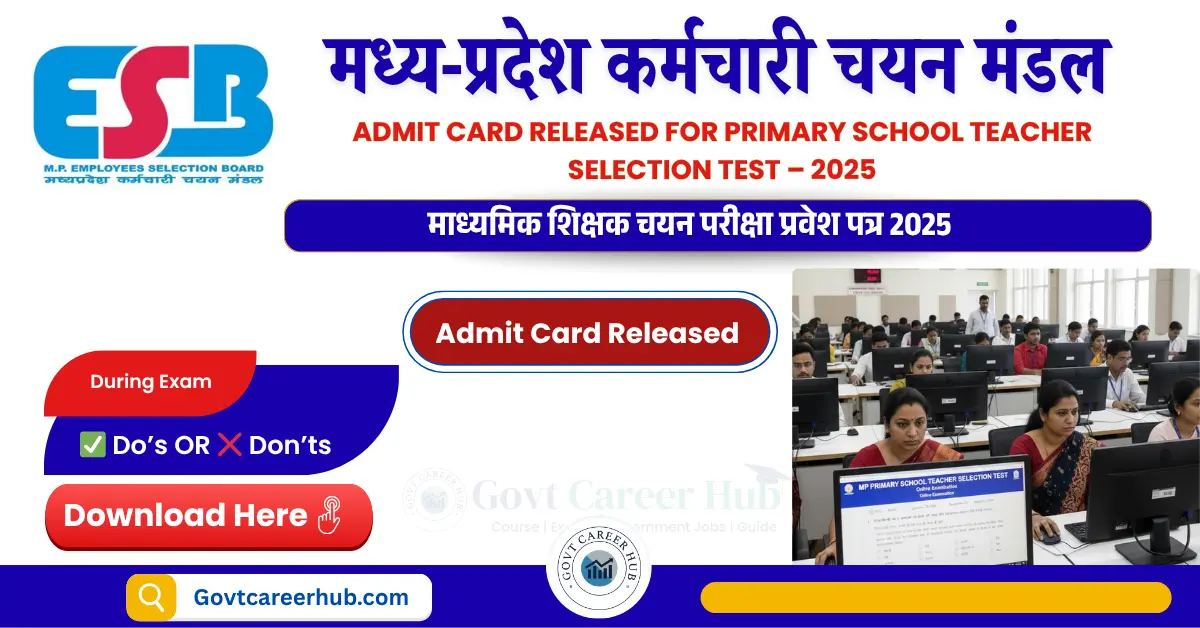Primary School Teacher Admit Card 2025 Download